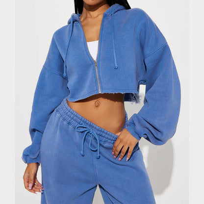 Damen Cropped Hoodie Set mit Jogginghose Baumwolle