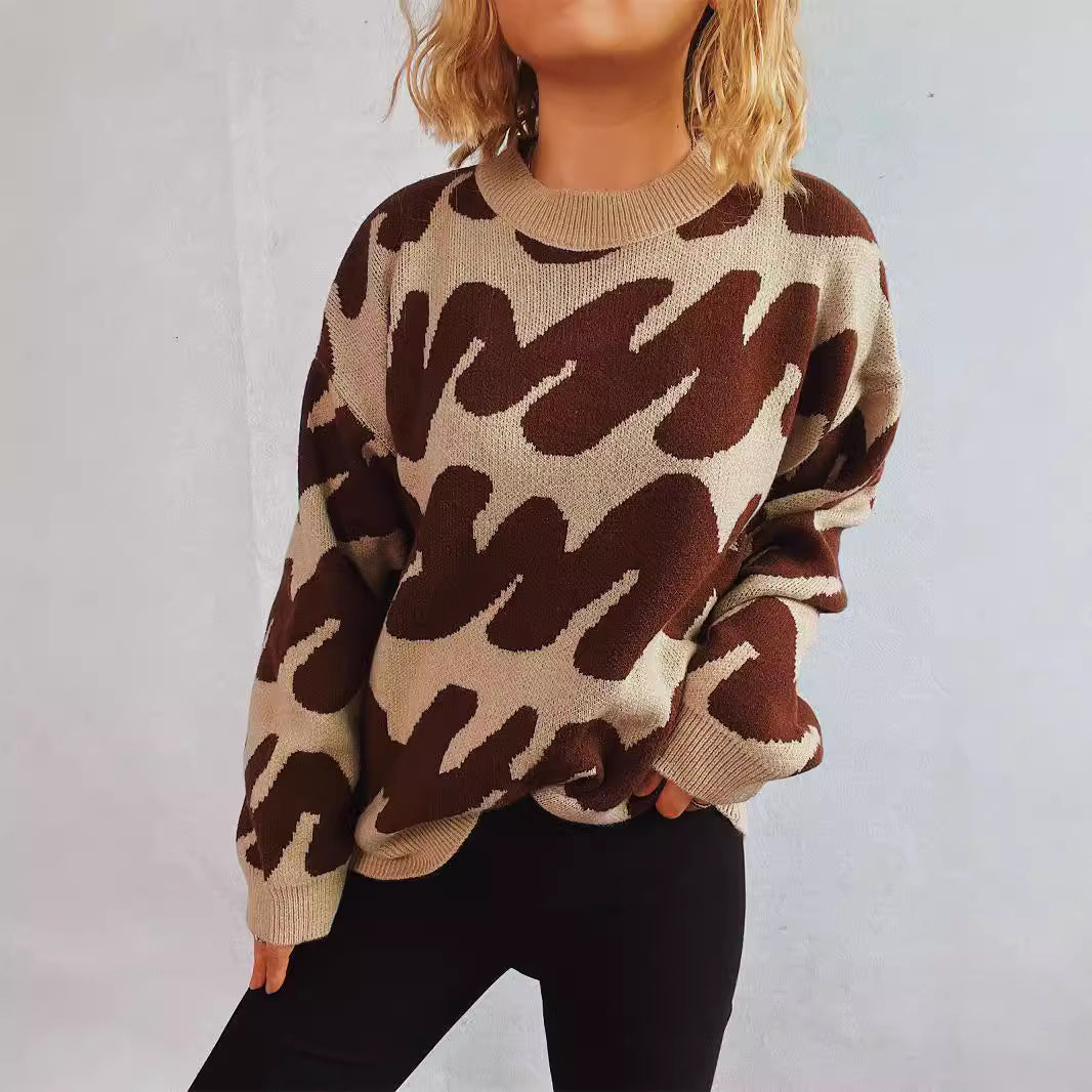 Damen Oversized Strickpullover Auffälliges Muster Norvielle