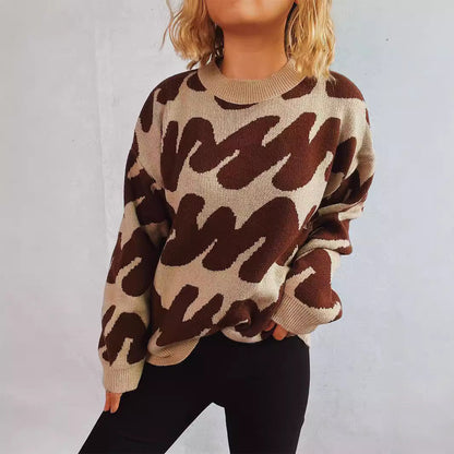 Damen Oversized Strickpullover Auffälliges Muster Norvielle
