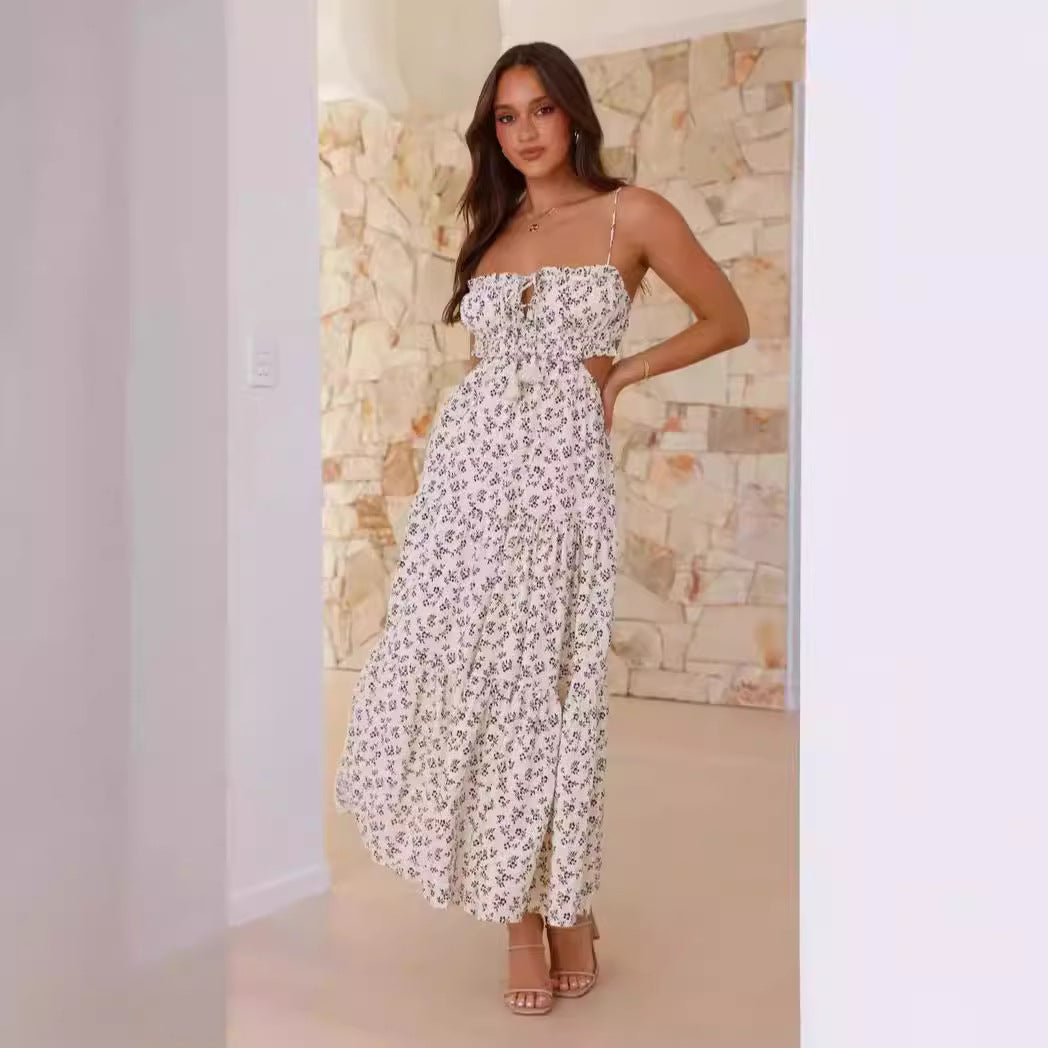 Damen Maxi-Kleid mit Raffung Spitzenakzente Norvielle