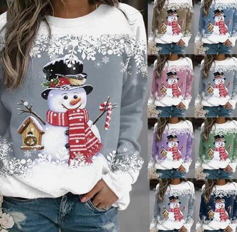 Damen Sweatshirt Weihnachtlich Schneemann Langer Ärmel Norvielle - Norvielle