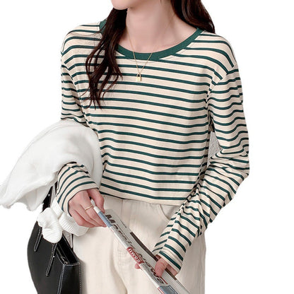 Damen Langärmliges T-Shirt Gestreift Baumwolle Norvielle