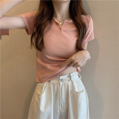 Damen T-Shirt Figurbetont Baumwolle Modern
