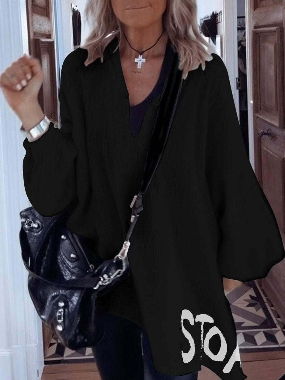 Damen Oversize-Shirt V-Ausschnitt Voluminöse Ärmel Norvielle