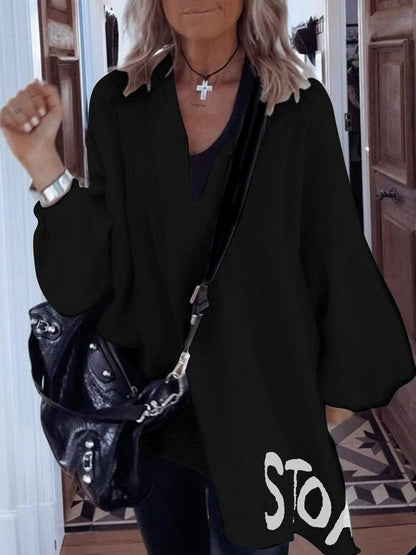 Damen Oversize-Shirt V-Ausschnitt Voluminöse Ärmel Norvielle