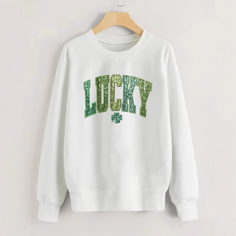 Damen Sweatshirt Glitzernd Kleeblattmotiv Norvielle