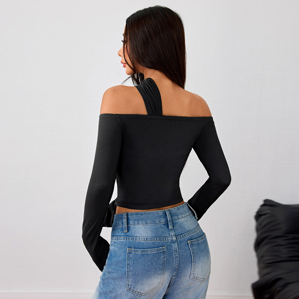 Damen Asymmetrisches Wickeloberteil mit Halter-Design und Raffung