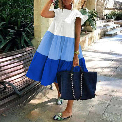 Damen Sommerkleid Voluminöser Rock Rüschenärmel Norvielle