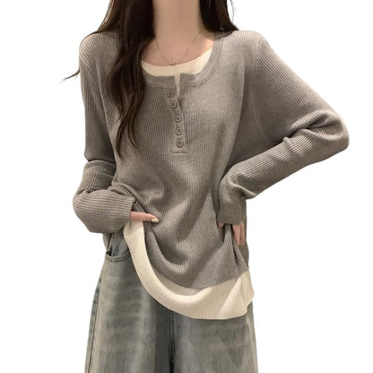 Damen Langarm-Pullover mit Knopfleiste Norvielle