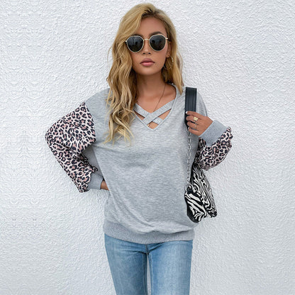 Damen Pullover Animal-Print Ärmel V-Ausschnitt Norvielle