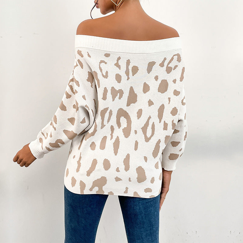 Damen Pullover Off-Shoulder Leopardenmuster Norvielle