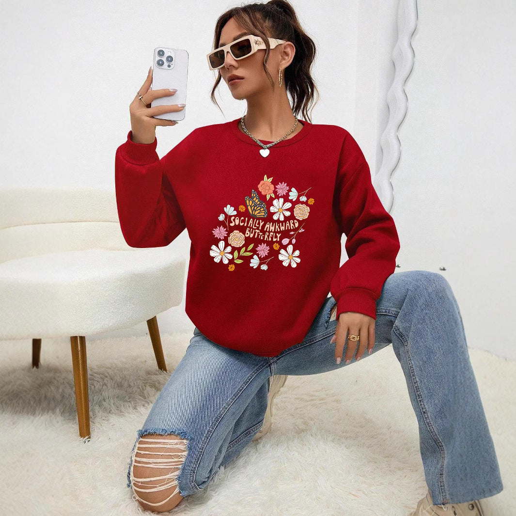 Damen Sweatshirt Floralmuster Baumwolle Weiß - Norvielle