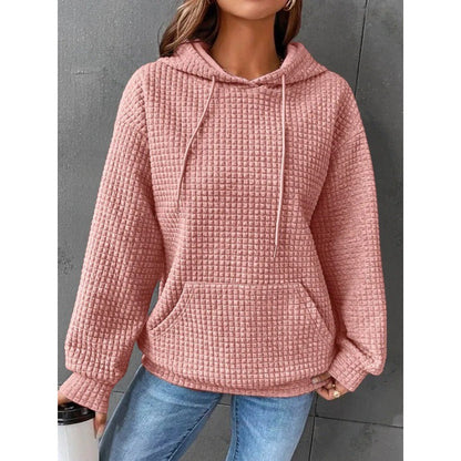 Damen Waffelpullover mit Kapuze und Kängurutasche Norvielle