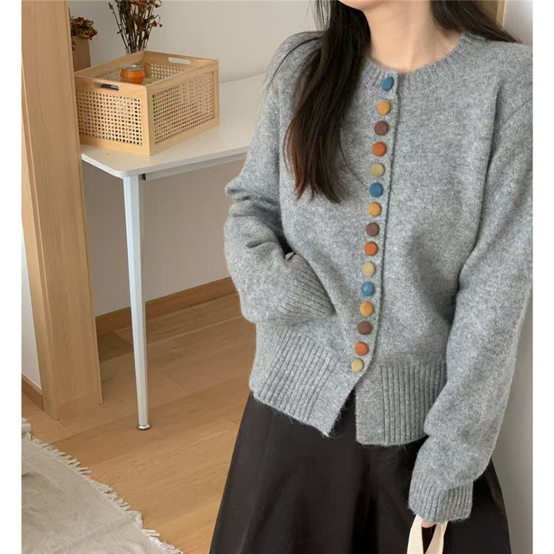Damen Strickjacke Bunt Knöpfe Lässig
