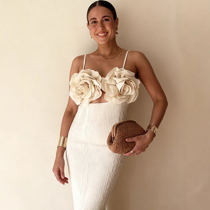 Damen Crop- Florale 3D-Blütenapplikation Eleganter Schnitt