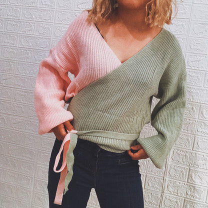 Damen Strickpullover Wickeldesign Breite Ärmel Norvielle