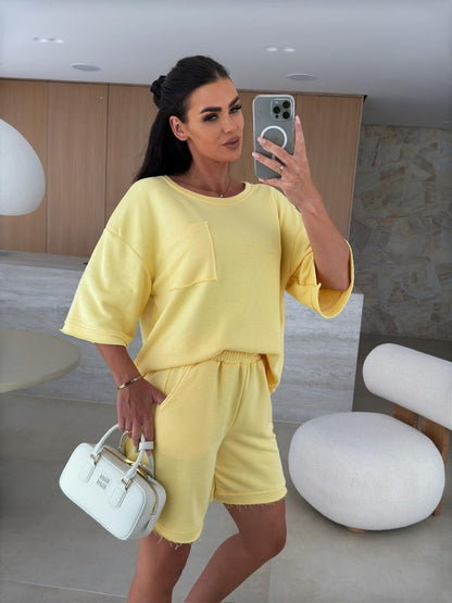 Damen Lounge-Set Übergroßes Oberteil Komfortable Shorts