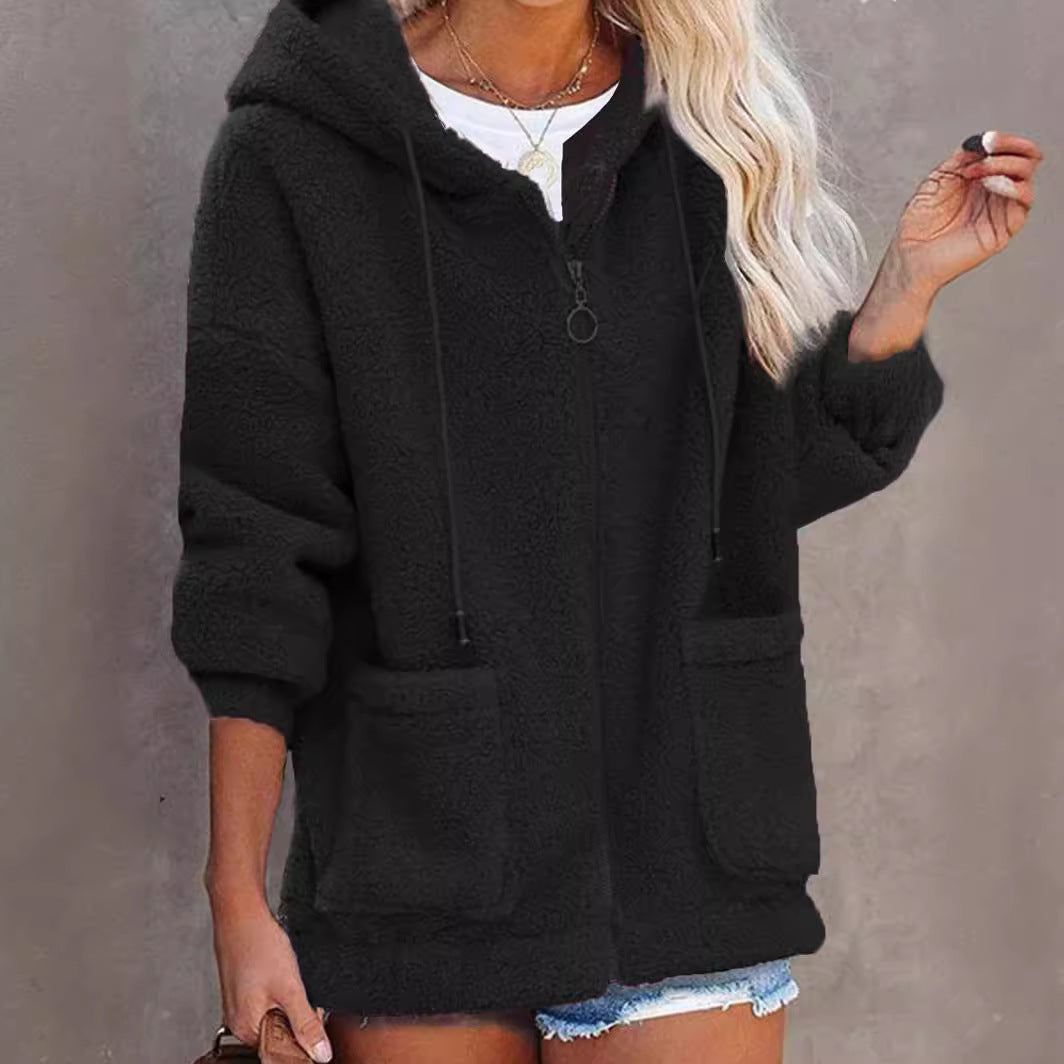 Damen Fleece Hoodiejacke Mit Taschen Hochwertig