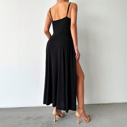 Damen Maxikleid Spaghettiträger Schlitz Norvielle