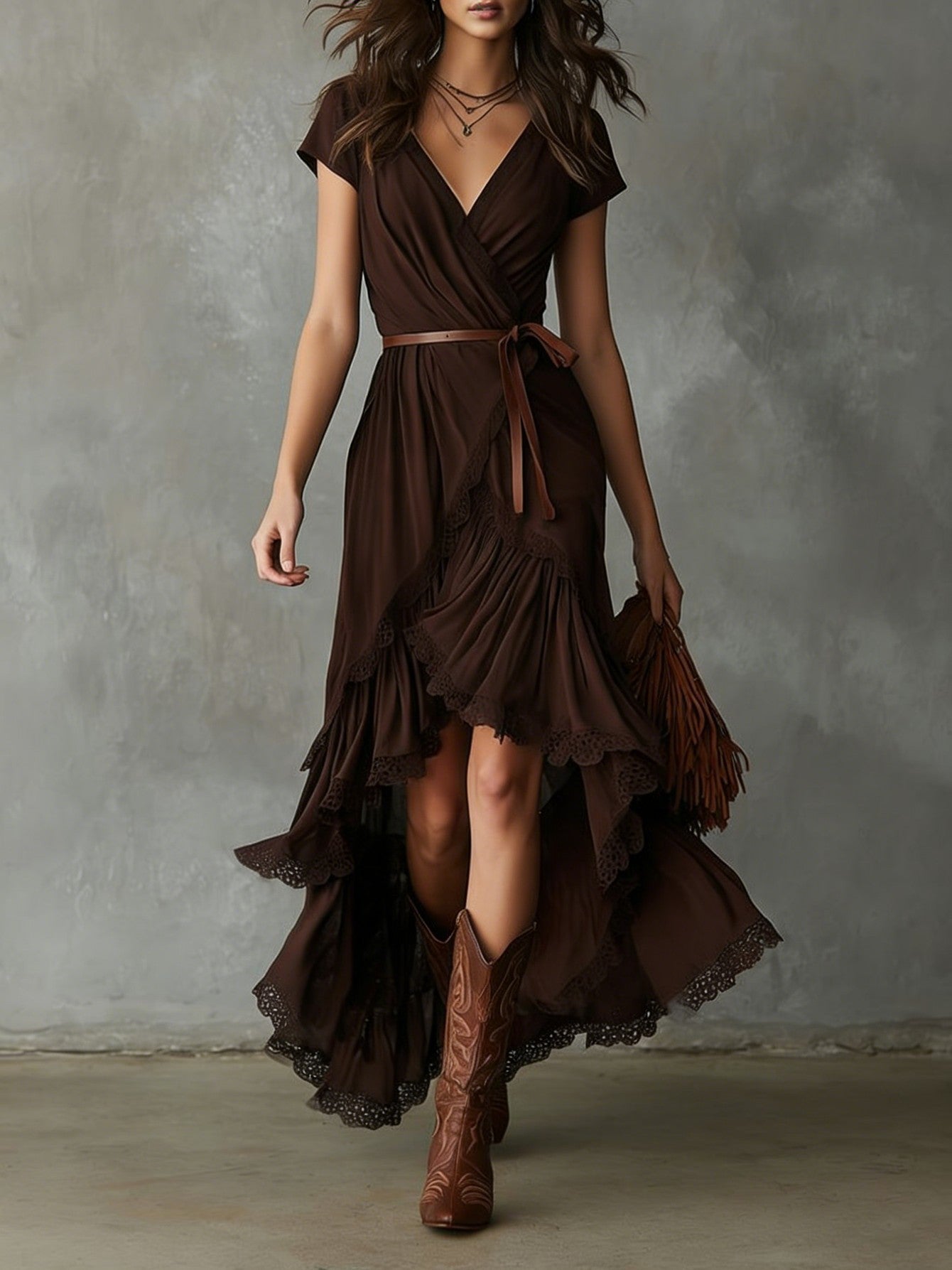 Damen Wickelkleid mit Spitzenakzenten und Blumenmuster