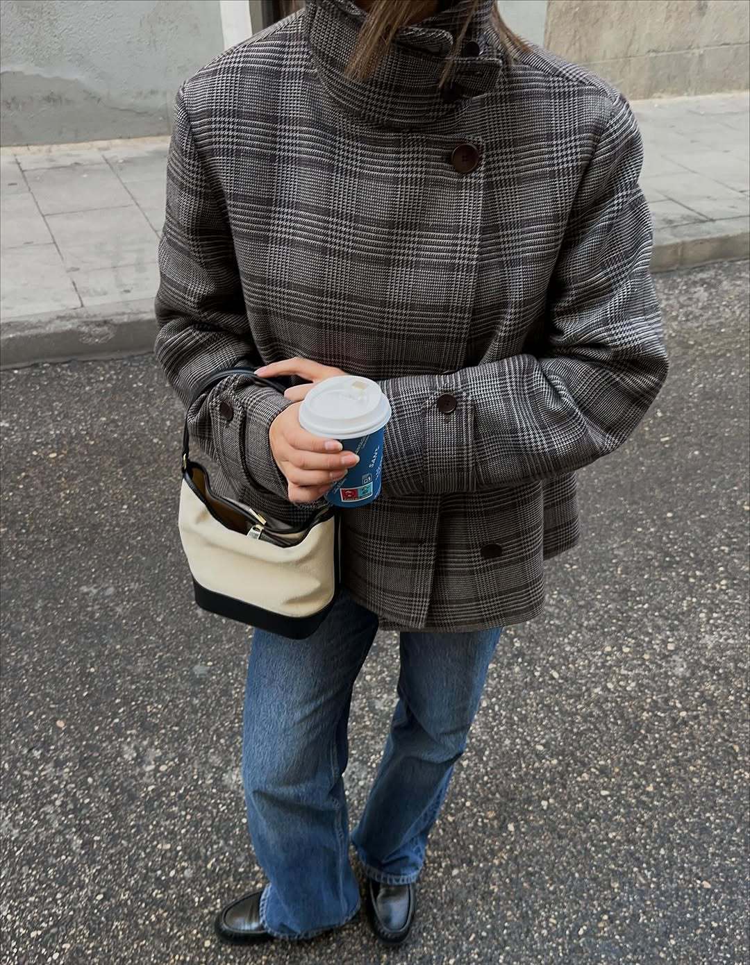 Damen Oversized-Jacke kariert mit hohem Kragen Norvielle