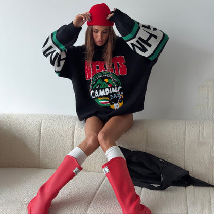 Damen Oversized Pullover mit Grafikdruck Groß Norvielle