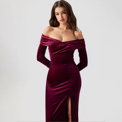 Damen Abendkleid Schulterfrei Mit Seitenschlitz Norvielle