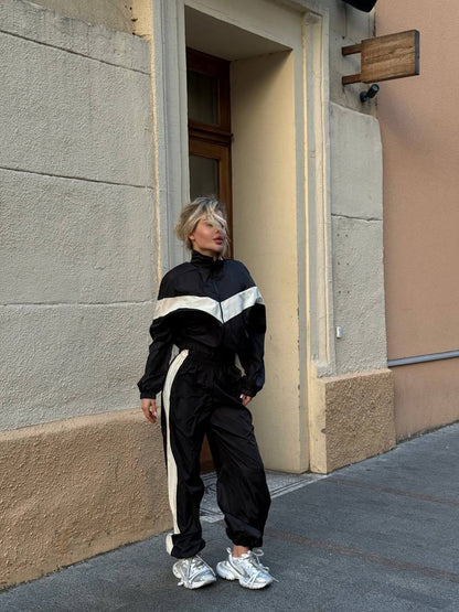 Damen Windbreaker Sportlich Hochkragen Kontraststreifen