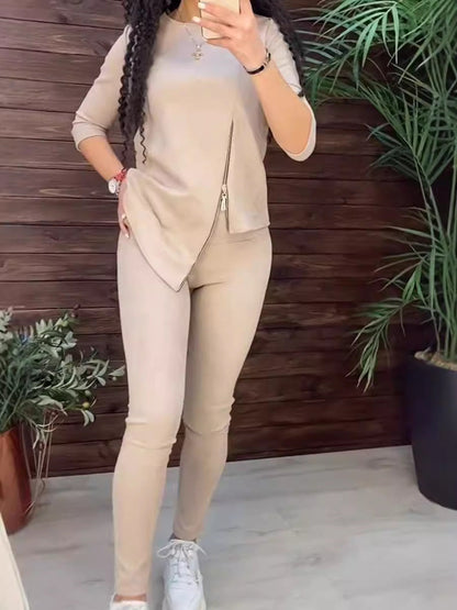 Damen Velours Loungewear Set Reißverschluss Norvielle