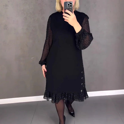 Damen Kleid Voluminöse Ärmel Durchbrochener Saum Norvielle - Norvielle