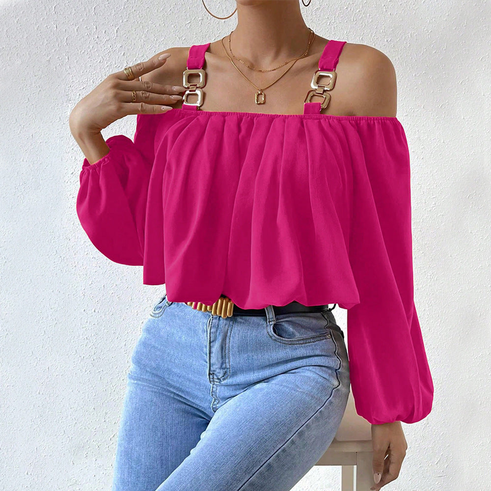 Damen Off-Shoulder Bluse Dekorative Träger Elegante Raffung - Norvielle