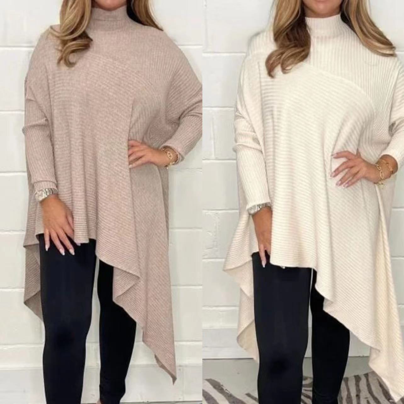 Damen Asymmetrisches Strickoberteil mit hohem Kragen Norvielle - Norvielle