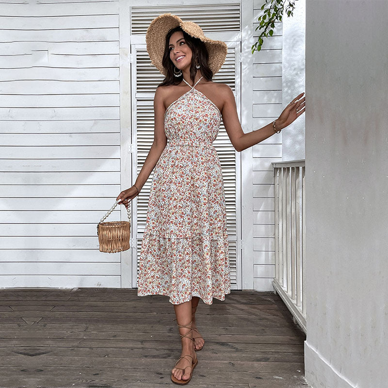 Damen Maxikleid Sommer florales Design hochgeschlossen Norvielle