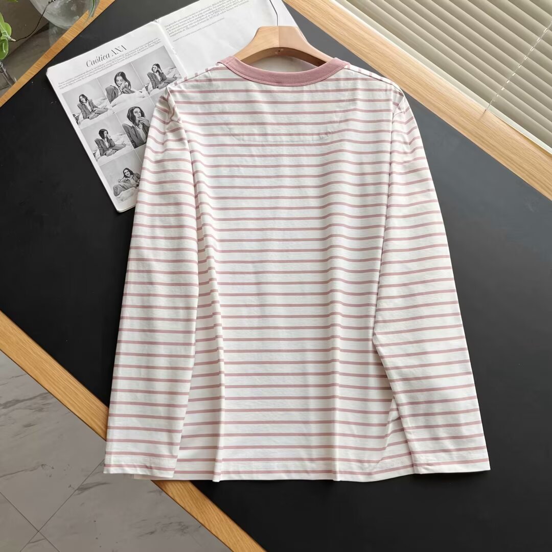 Damen Langarmshirt Gestreift Mit Brusttasche Norvielle