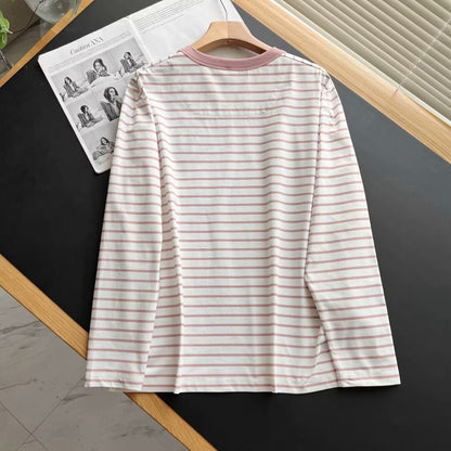 Damen Langarmshirt Gestreift Mit Brusttasche Norvielle