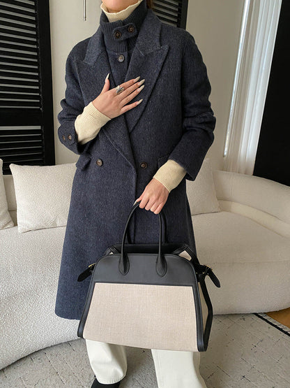 Damen Wollmantel Oversized Doppelter Knopfleiste