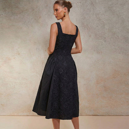 Damen Maxikleid Flora Stickerei Weit Rock