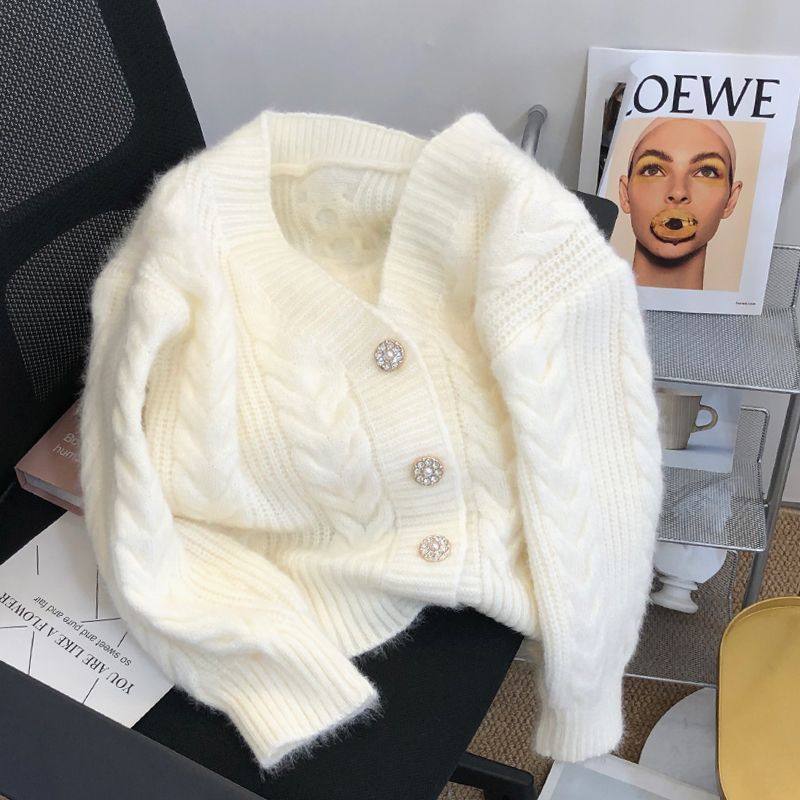 Damen Strickjacke Kuschelig Zopfmuster Edle Knöpfe Norvielle