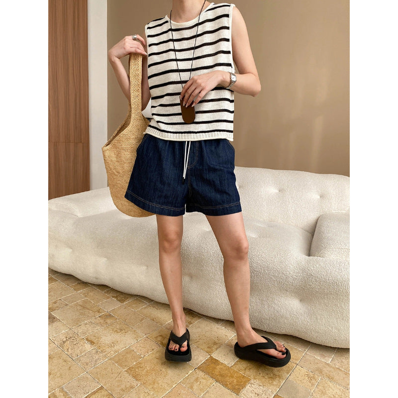 Damen Jeansshorts Hoher Bund Atmungsaktiv