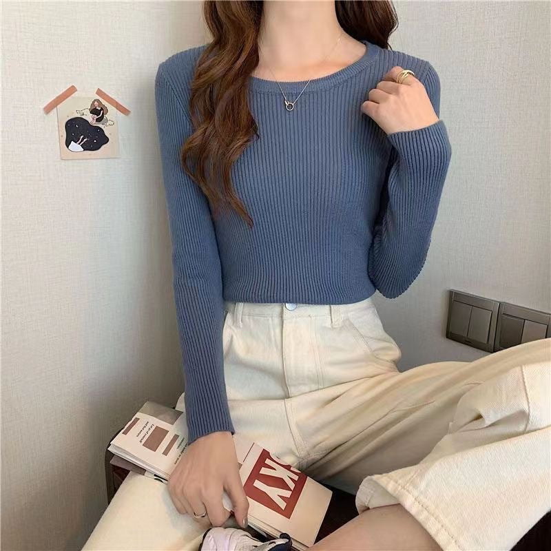 Damen Rippstrickpullover Enganliegend Rundhalsausschnitt Norvielle