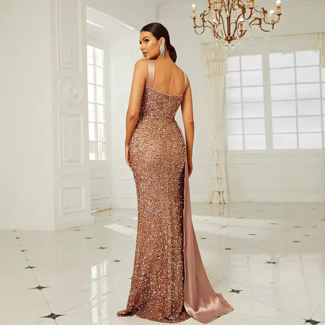 Damen Abendkleid mit tiefem Schlitz Paillettenverzierung Norvielle