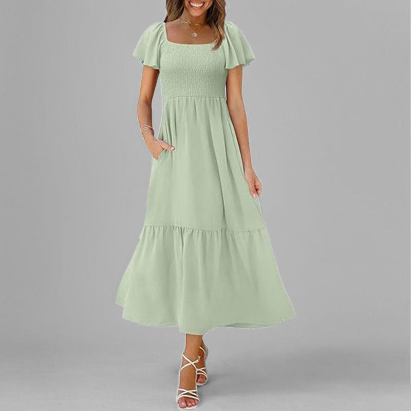 Damen Maxikleid Quadrat-Ausschnitt Voluminöse Ärmel Norvielle