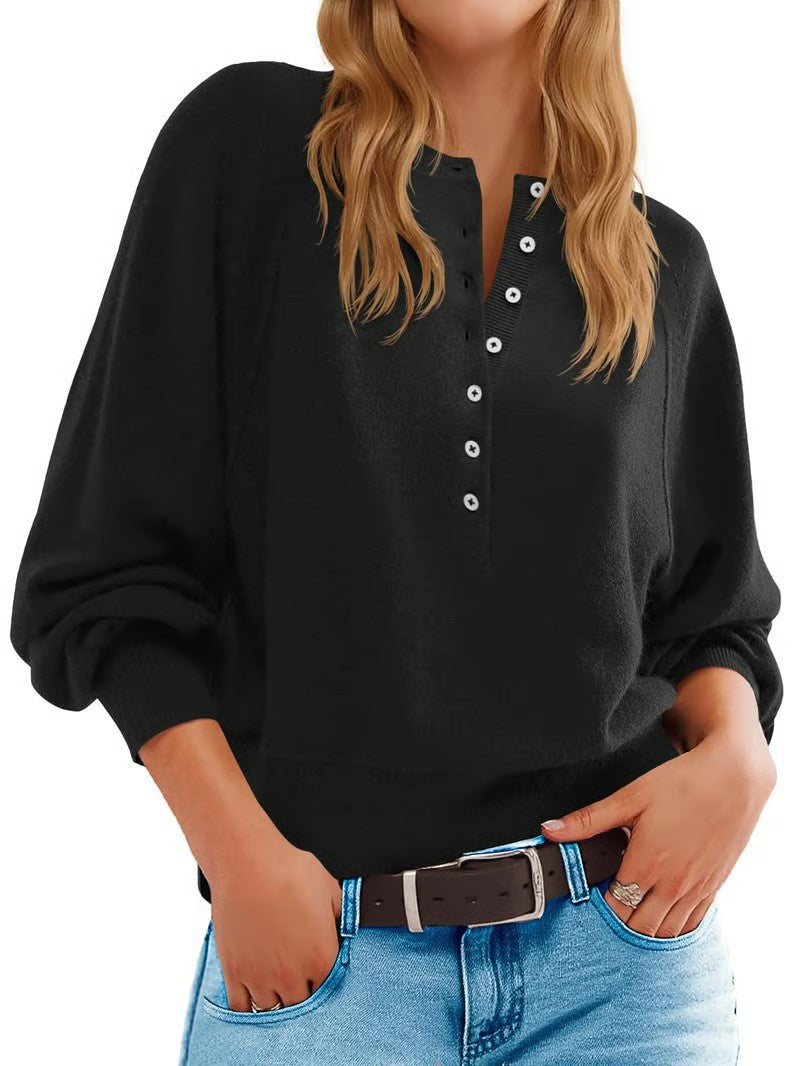 Damen Pullover Lässig Knopfleiste Weites Design Norvielle