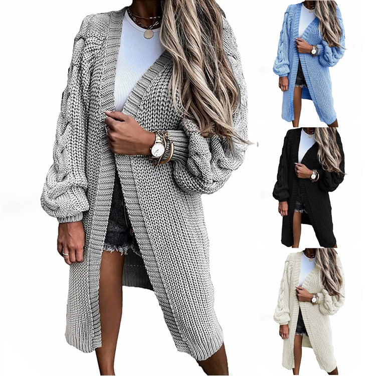 Damen Grobstrick-Cardigan Voluminöse Ärmel Offene Front - Norvielle