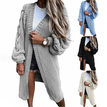 Damen Grobstrick-Cardigan Voluminöse Ärmel Offene Front - Norvielle
