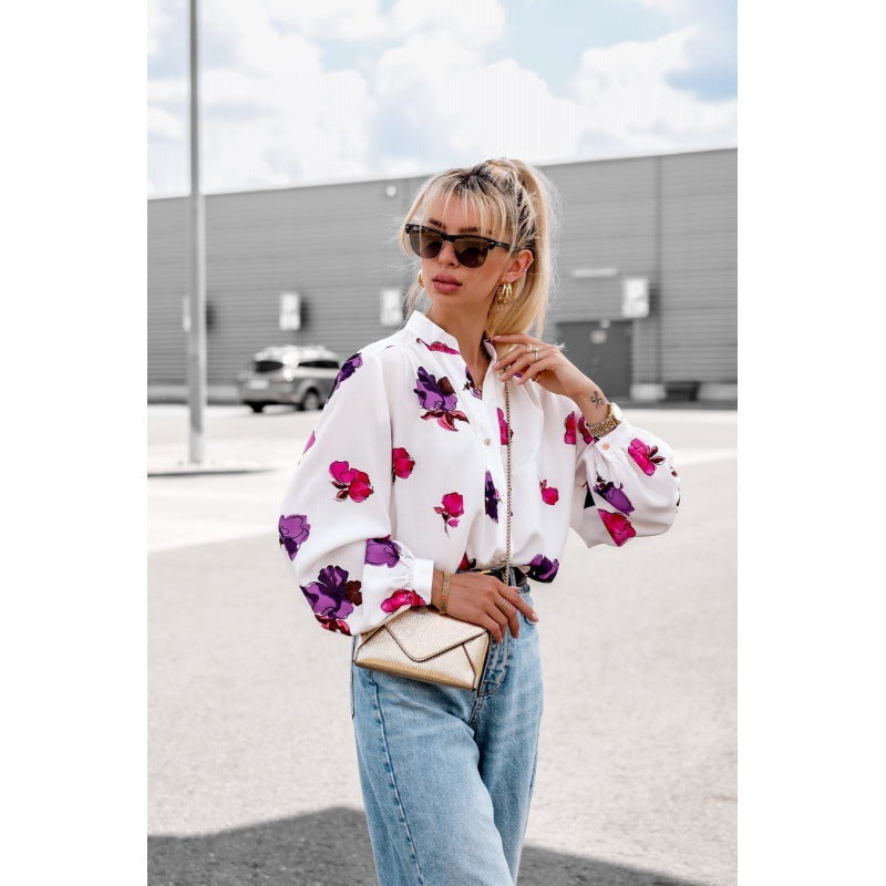 Damen Bluse mit Ballonärmeln Floralmuster
