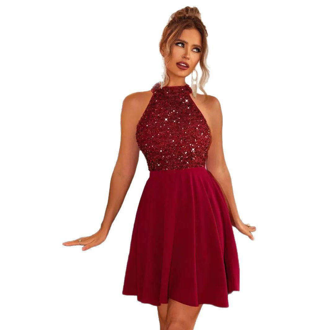 Norvielle Damen Mini Kleid Slim Fit Halter