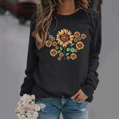 Damen Sweatshirt Florales Sonnenblumenmotiv Bequem Norvielle
