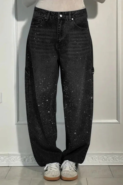 Damen Baggy-Jeans Norvielle Funkelnde Applikationen