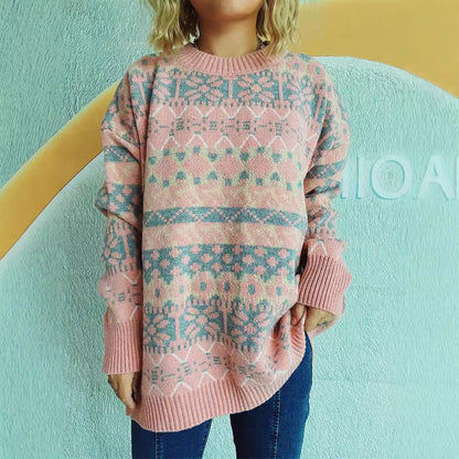Damen Pullover Norweger Muster Lässig Bequem